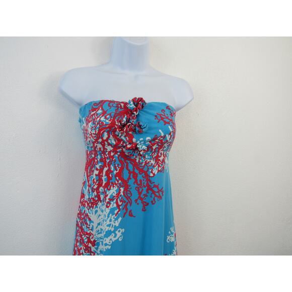 Lilly Pulitzer Jules Strapless Maxi Dress Turquoise Coral Cascade Womens XS - Picture 2 of 5